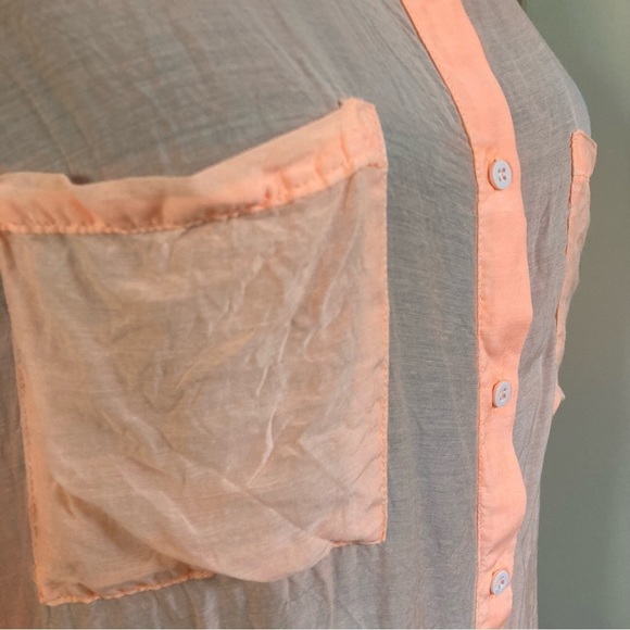 BERSHKA Sunny Days & Me neon orange sheer button down silk blend shirt. Size M - Picture 5 of 7